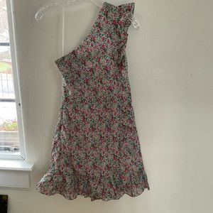 One shoulder floral print dress